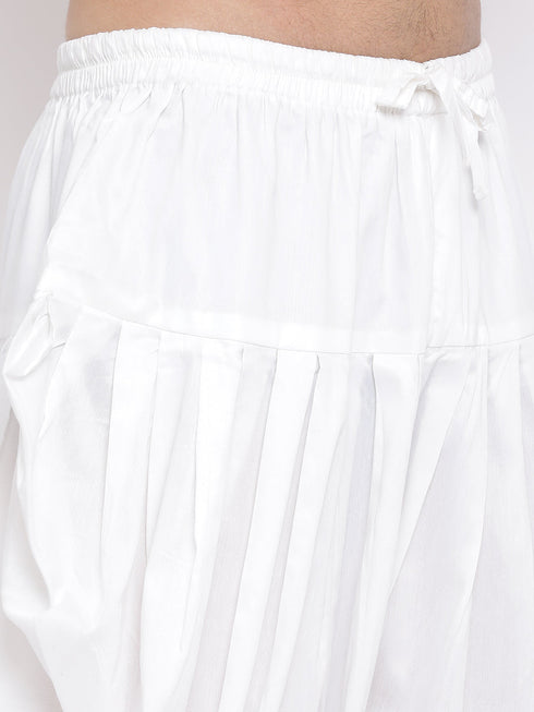 Vastramay Men's Cream Cotton Blend Kurta and White Dhoti Set